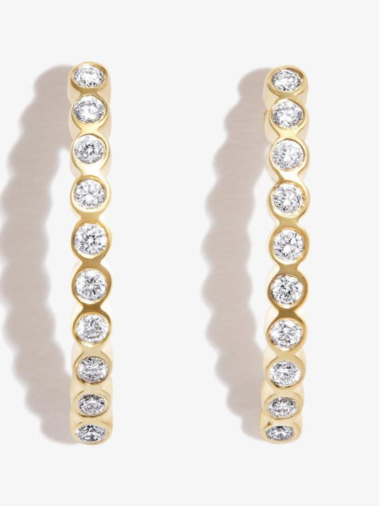 14k Yellow Gold Curved Bar Diamond Drop Earrings