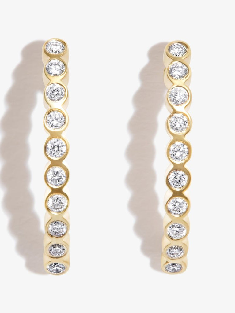14k Yellow Gold Curved Bar Diamond Drop Earrings