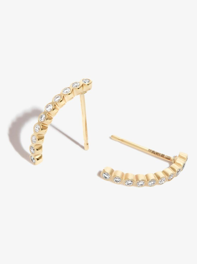 14k Yellow Gold Curved Bar Diamond Drop Earrings