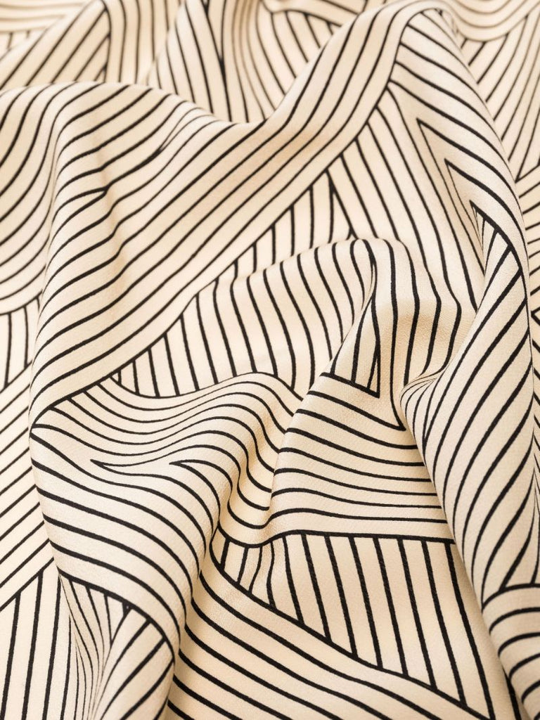 Neutral Striped Monogram Print Silk Scarf