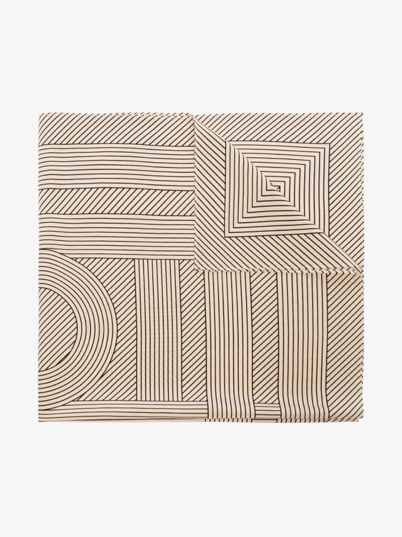 Neutral Striped Monogram Print Silk Scarf
