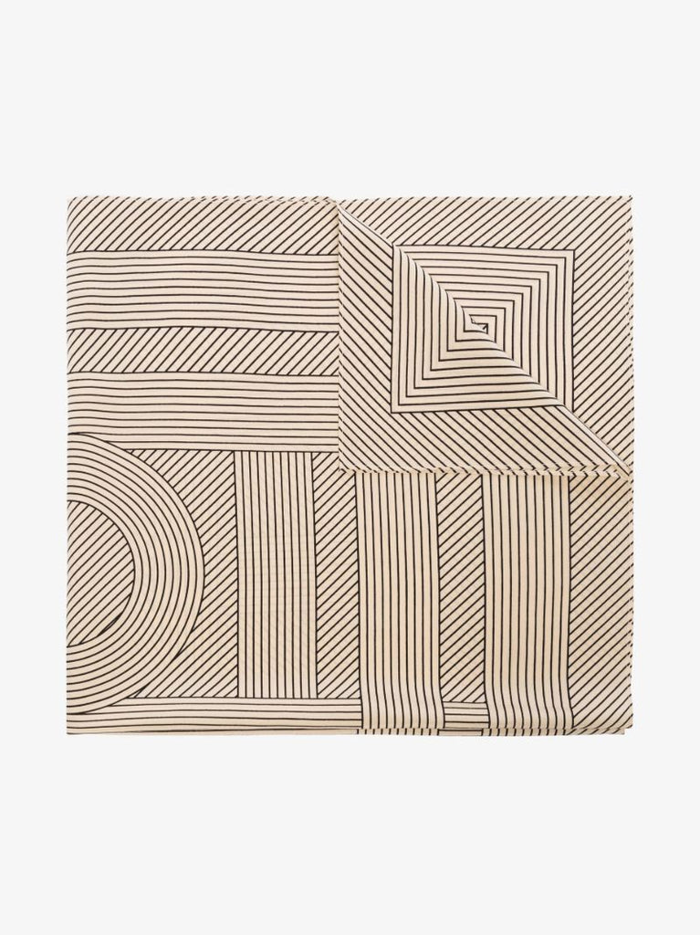 Neutral Striped Monogram Print Silk Scarf