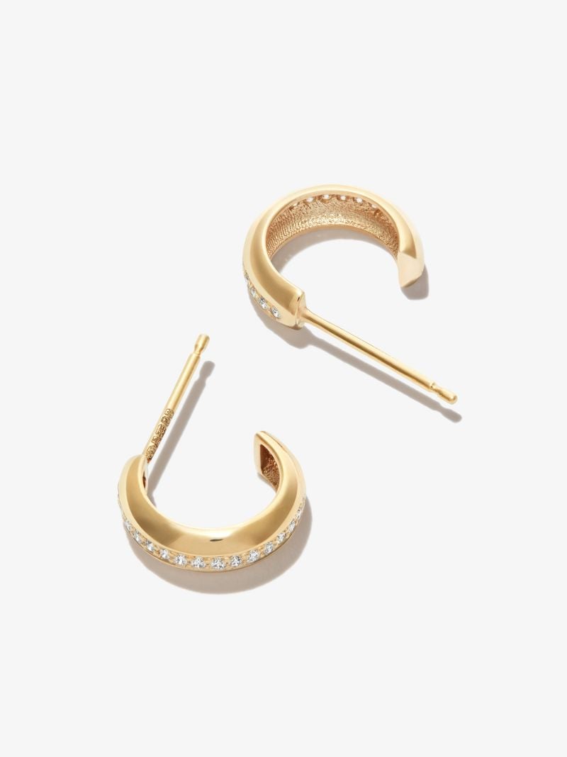 14k Yellow Gold Chubby Diamond Huggie Hoop Earrings