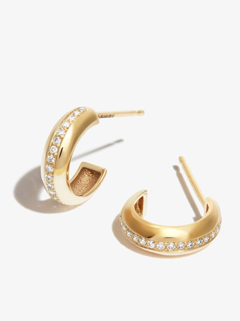 14k Yellow Gold Chubby Diamond Huggie Hoop Earrings