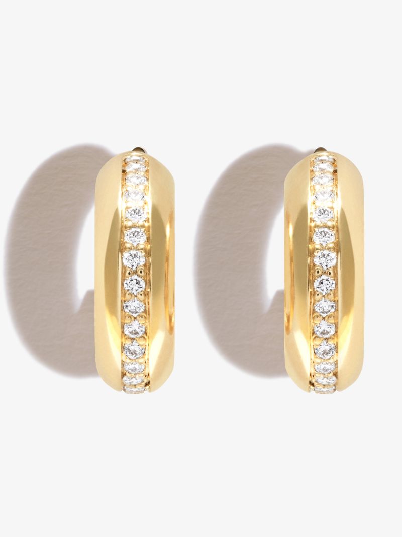 14k Yellow Gold Chubby Diamond Huggie Hoop Earrings