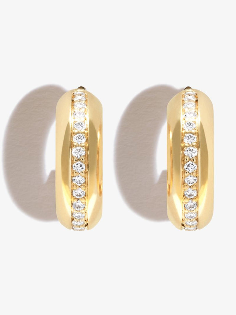 14k Yellow Gold Chubby Diamond Huggie Hoop Earrings