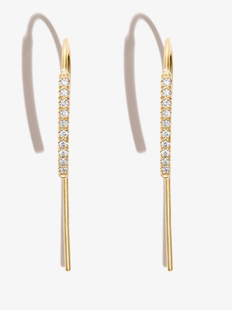 14k Yellow Gold Bar Threader Diamond Earrings