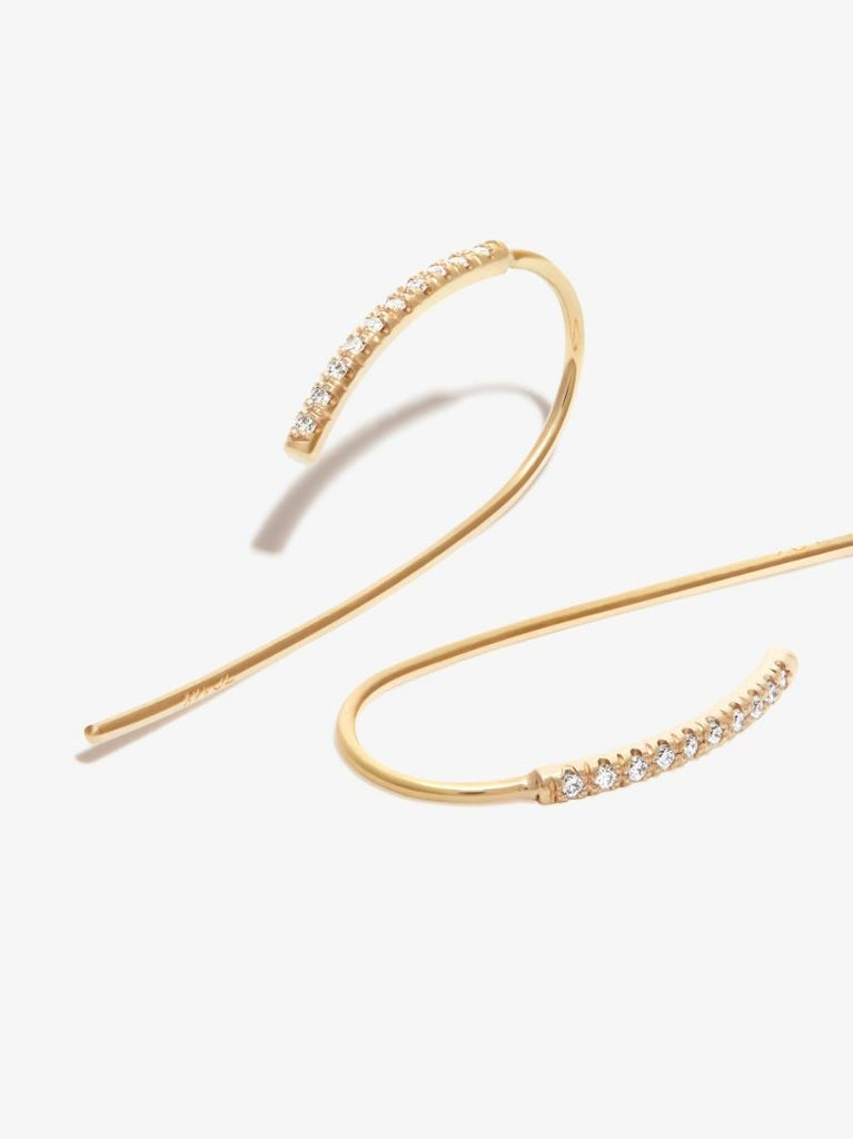 14k Yellow Gold Bar Threader Diamond Earrings