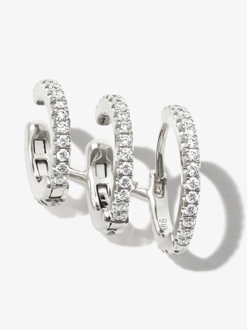 18k White Gold Triple Linked Eternity Diamond Hoop Earring and Cuffs