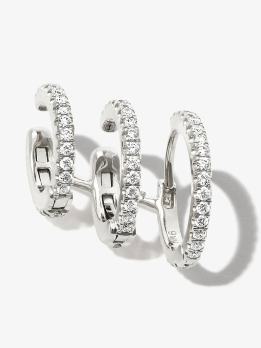 18k White Gold Triple Linked Eternity Diamond Hoop Earring and Cuffs