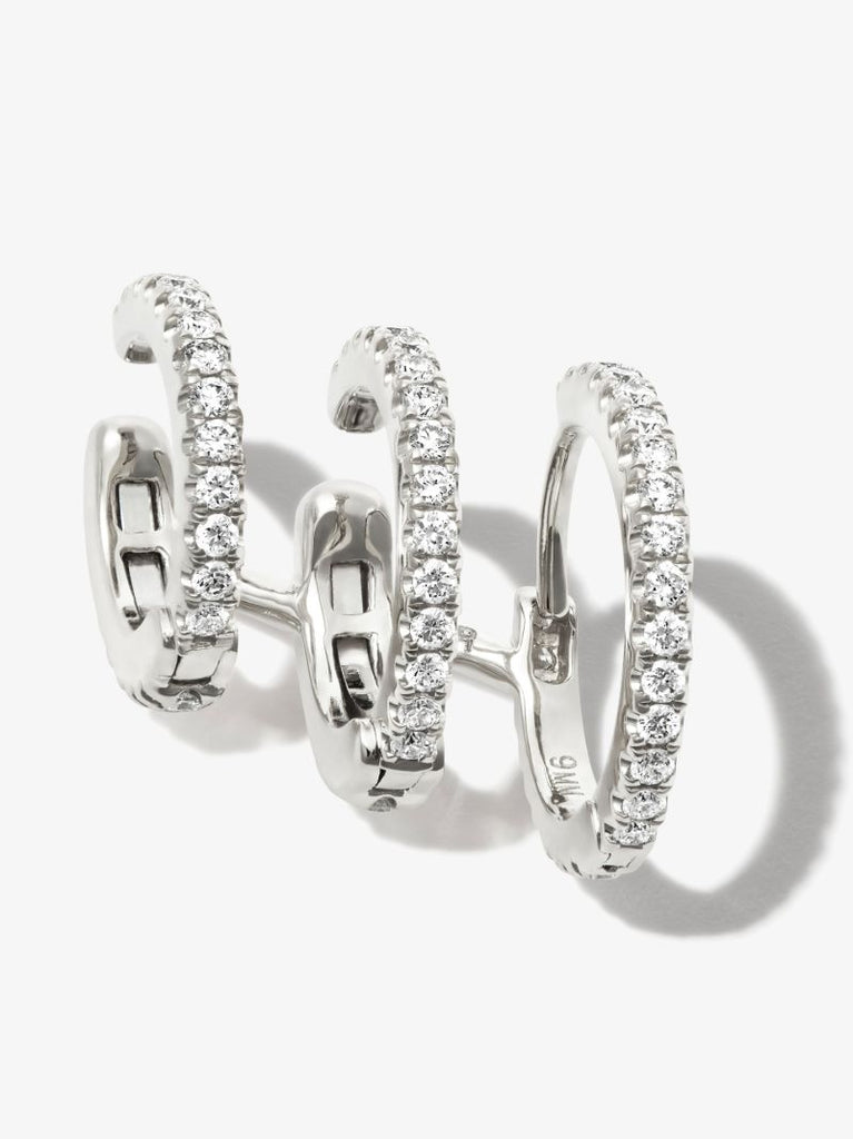 18k White Gold Triple Linked Eternity Diamond Hoop Earring and Cuffs
