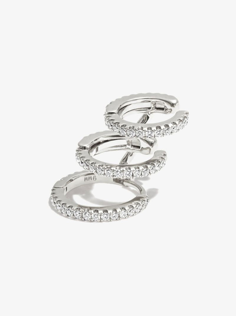 18k White Gold Triple Linked Eternity Diamond Hoop Earring and Cuffs