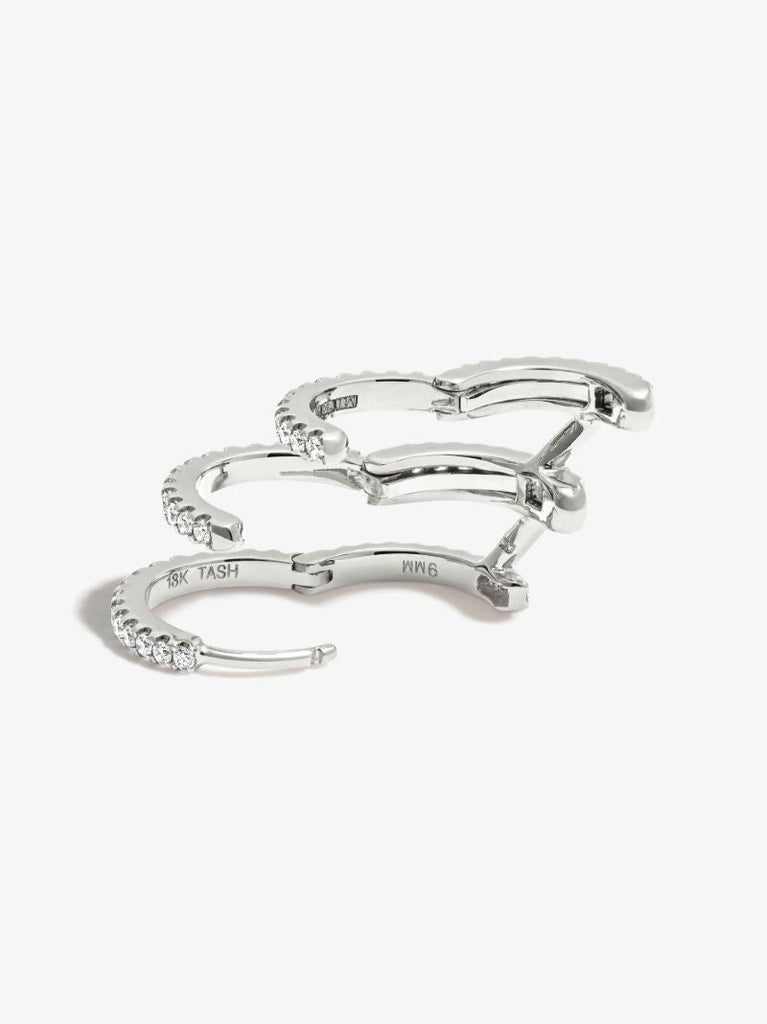18k White Gold Triple Linked Eternity Diamond Hoop Earring and Cuffs