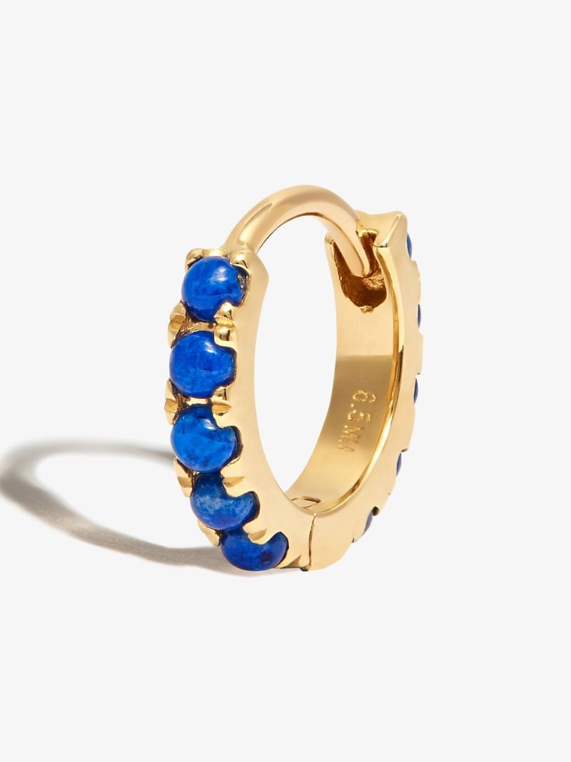 18k Yellow Gold Eternity Lapis Hoop Earring