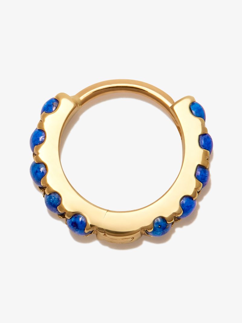 18k Yellow Gold Eternity Lapis Hoop Earring