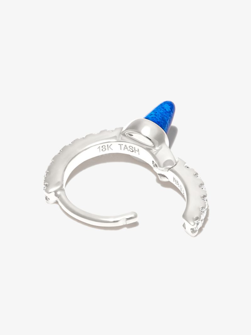 18k White Gold Spike Eternity Lapis Diamond Hoop Earring