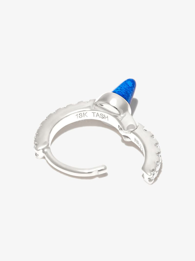 18k White Gold Spike Eternity Lapis Diamond Hoop Earring
