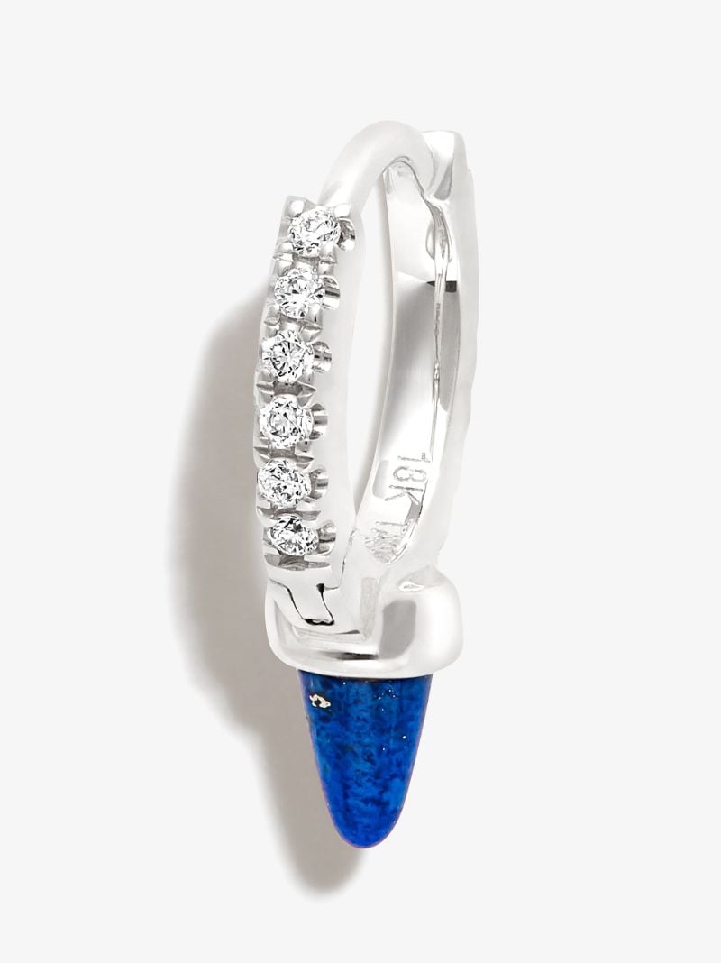 18k White Gold Spike Eternity Lapis Diamond Hoop Earring