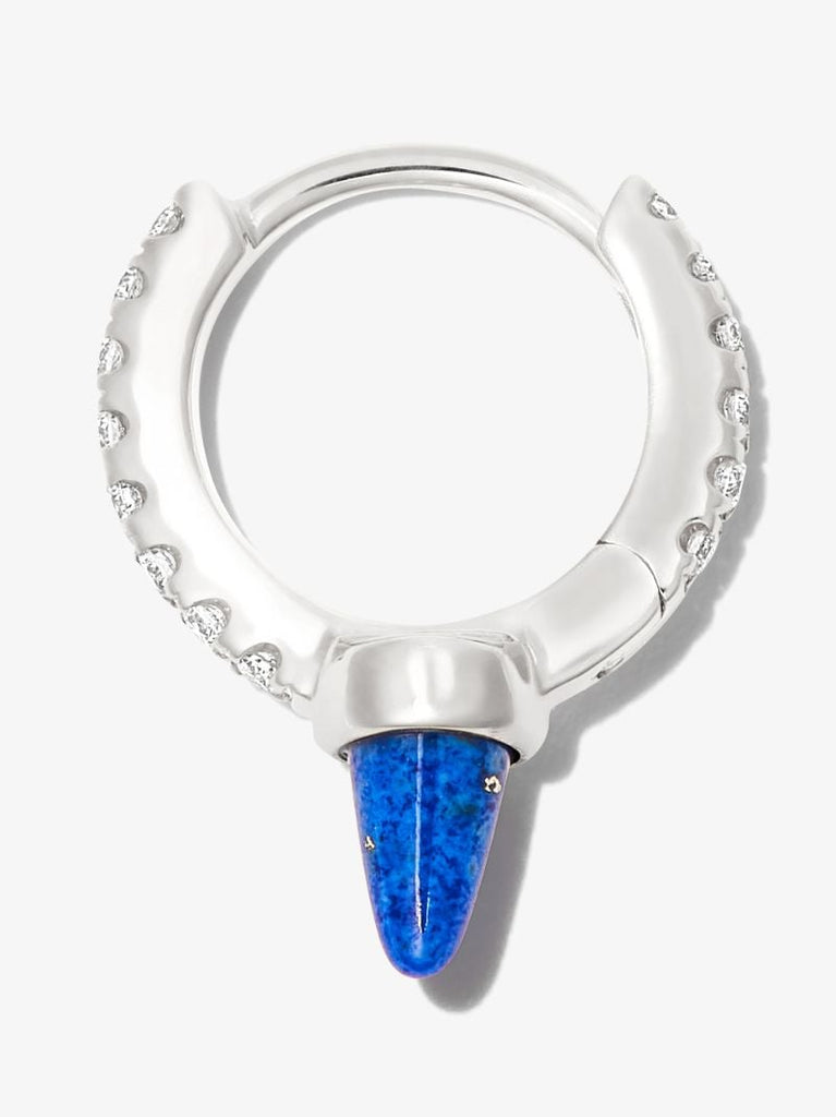 18k White Gold Spike Eternity Lapis Diamond Hoop Earring