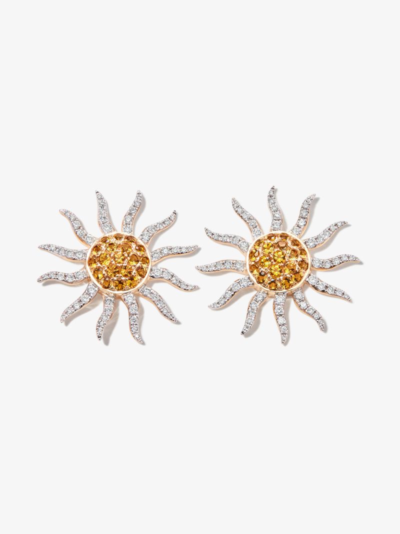 9k Yellow Gold Sun Citrine Diamond Earrings