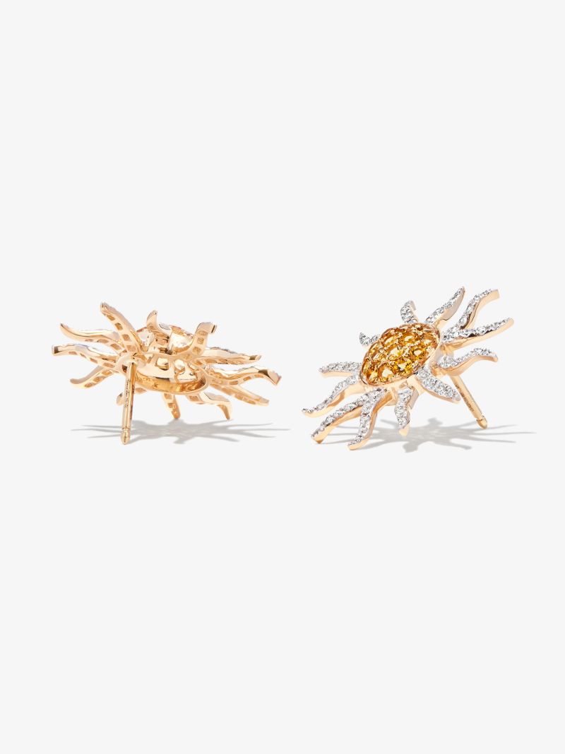 9k Yellow Gold Sun Citrine Diamond Earrings