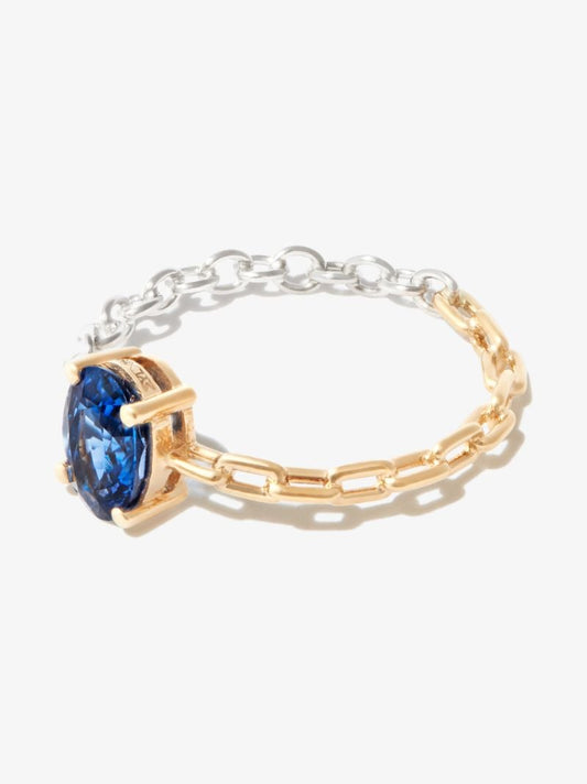9k Yellow and White Gold Solitaire Sapphire Chain Ring