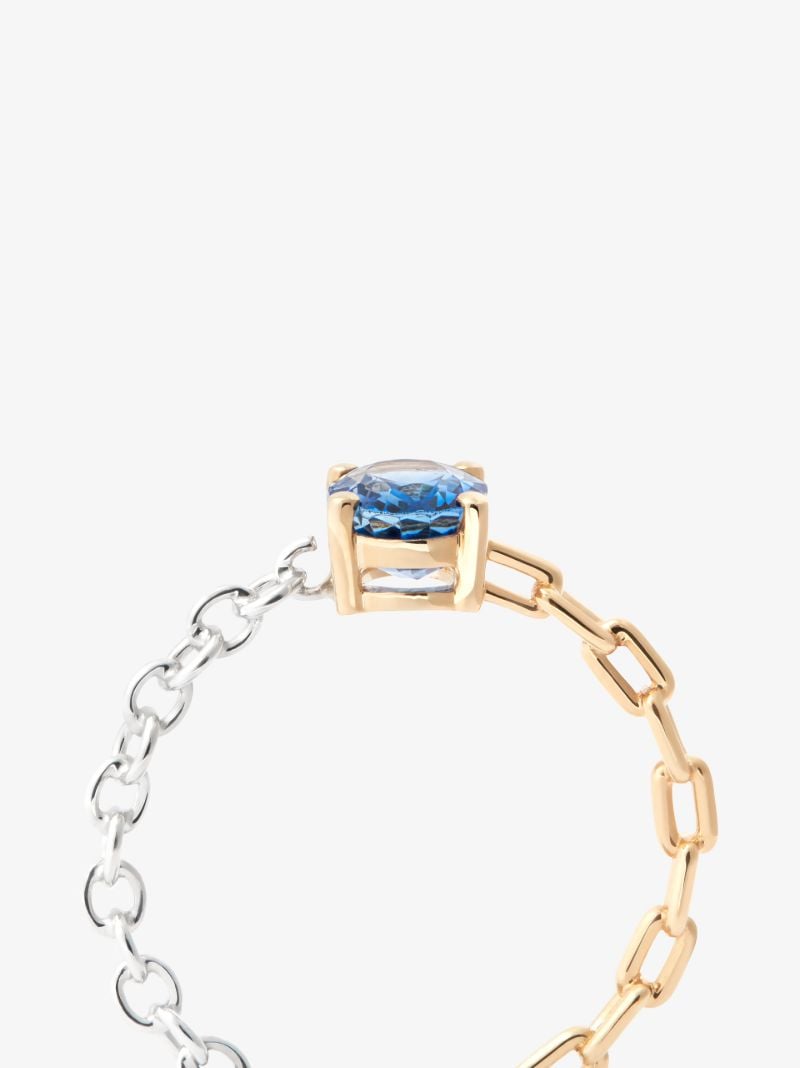 9k Yellow and White Gold Solitaire Sapphire Chain Ring
