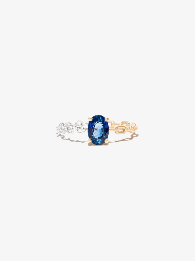 9k Yellow and White Gold Solitaire Sapphire Chain Ring