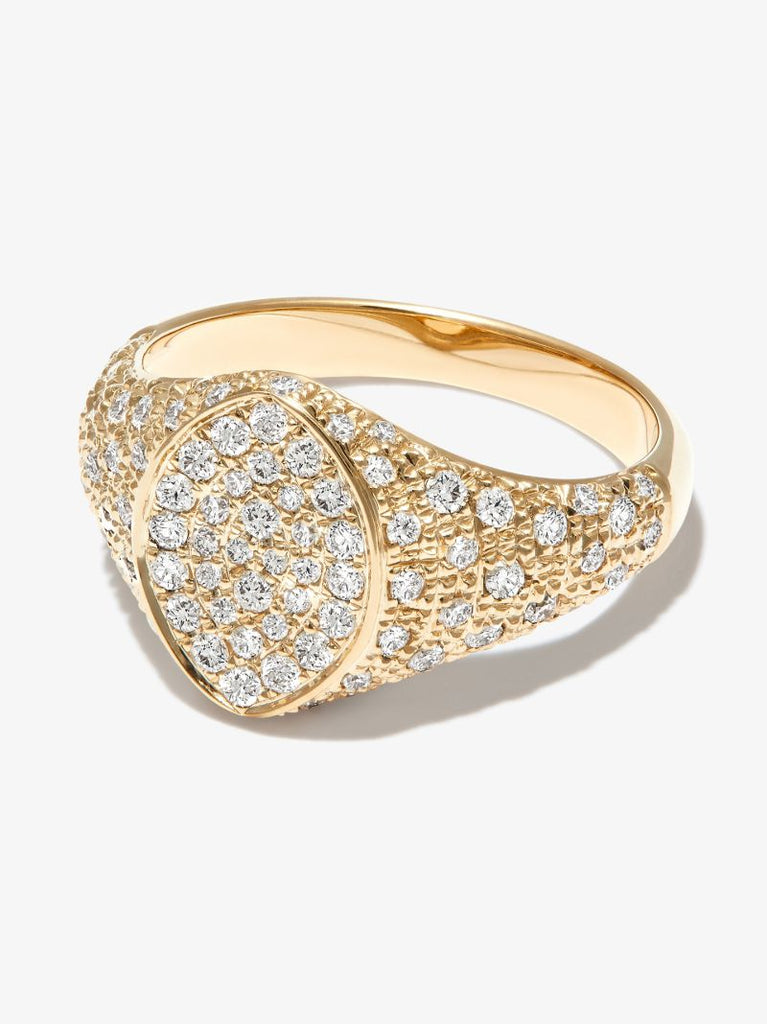 9k Yellow Gold Diamond Mini Signet Ring