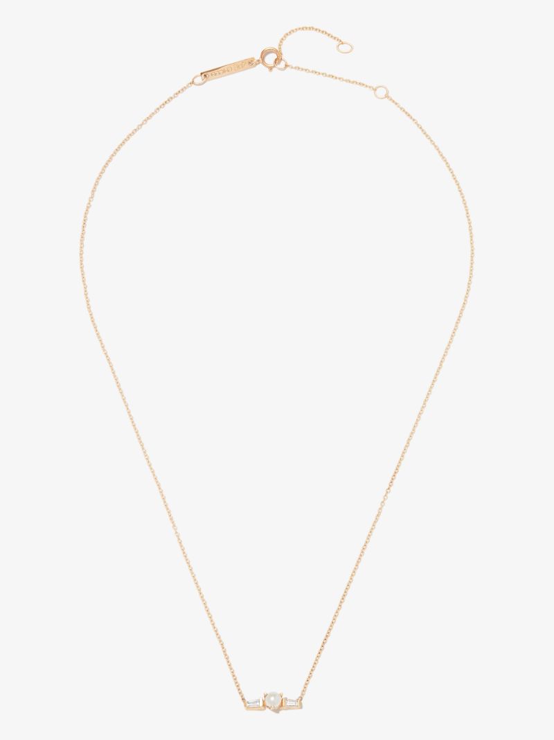 14k Yellow Gold Tapered Diamond and Pearl Necklace