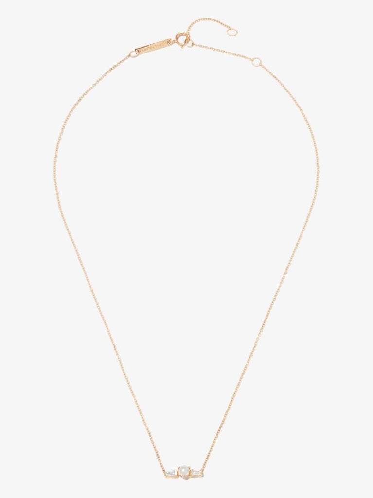 14k Yellow Gold Tapered Diamond and Pearl Necklace