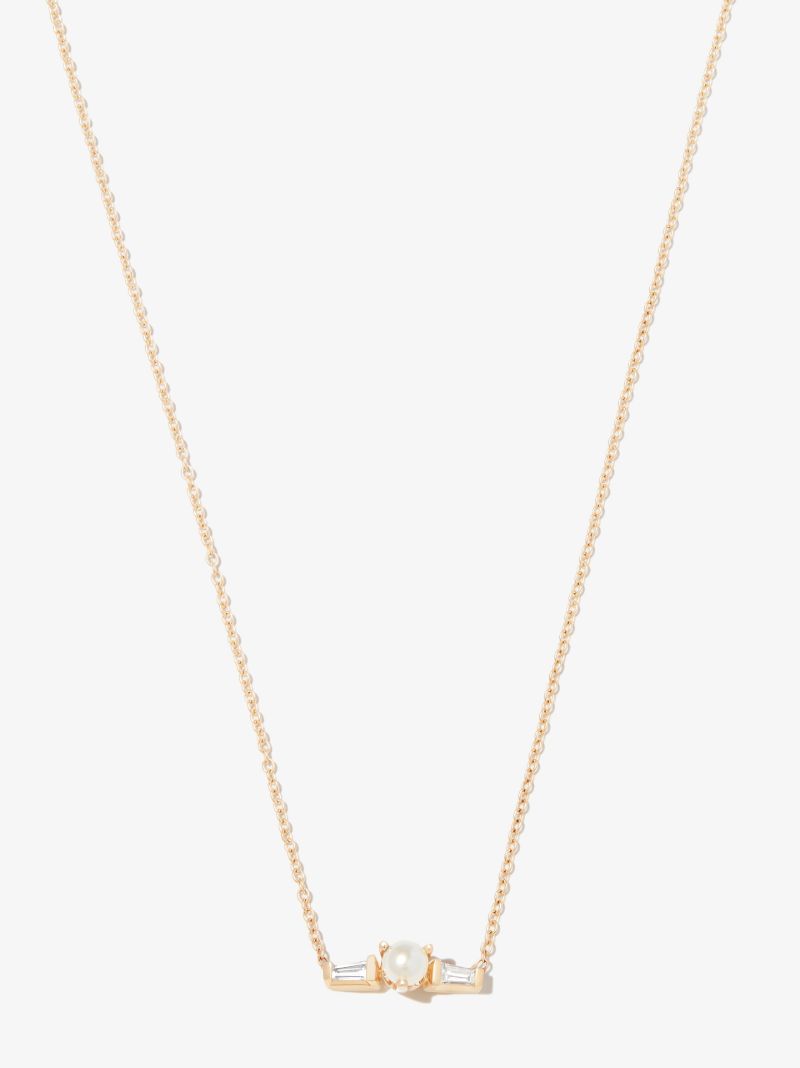 14k Yellow Gold Tapered Diamond and Pearl Necklace