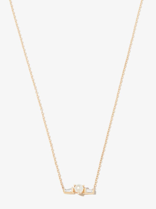 14k Yellow Gold Tapered Diamond and Pearl Necklace