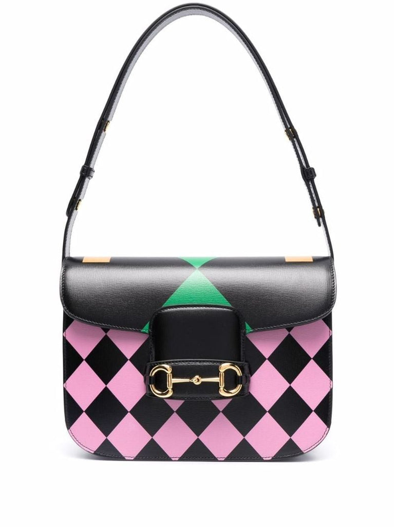 Black Horsebit Gg Supreme Leather Shoulder Bag