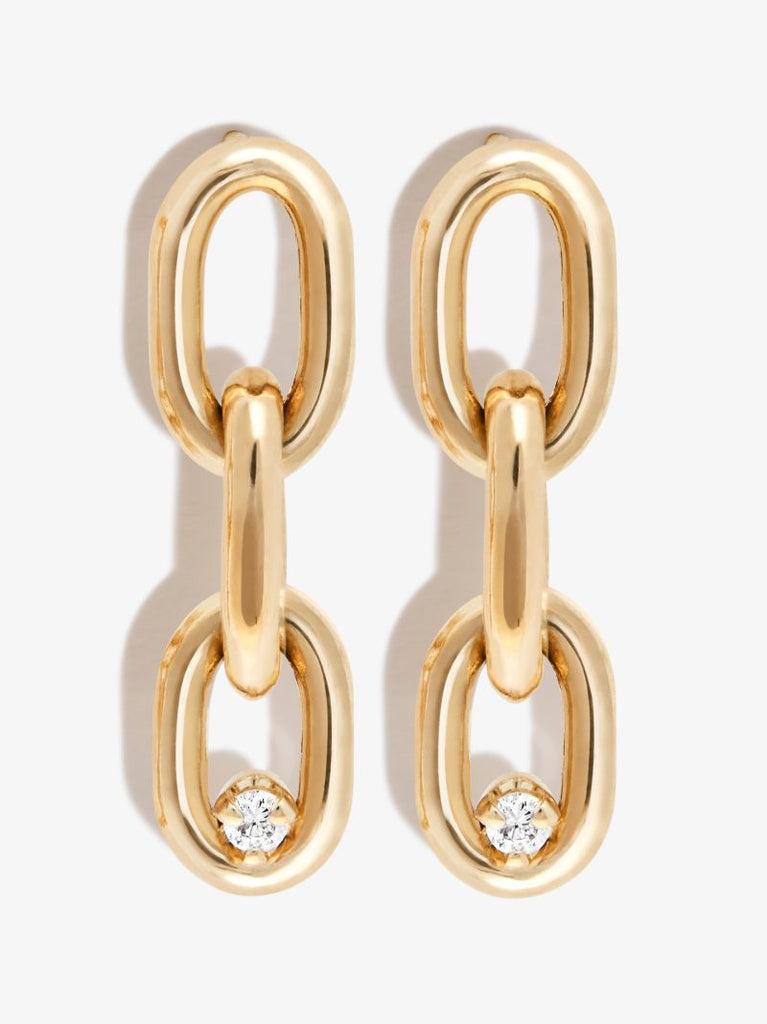 14k Yellow Gold Xxl Chain Diamond Drop Earrings