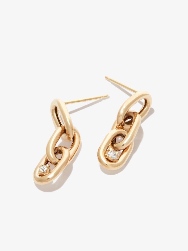 14k Yellow Gold Xxl Chain Diamond Drop Earrings