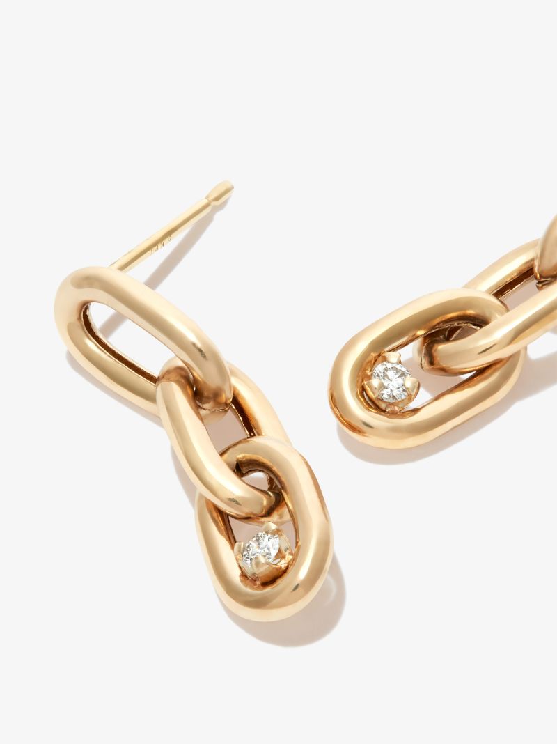 14k Yellow Gold Xxl Chain Diamond Drop Earrings