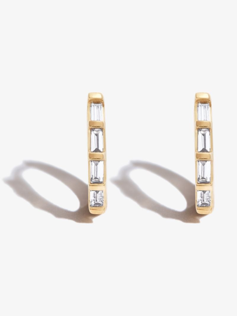 14k Yellow Gold Diamond Huggie Earrings