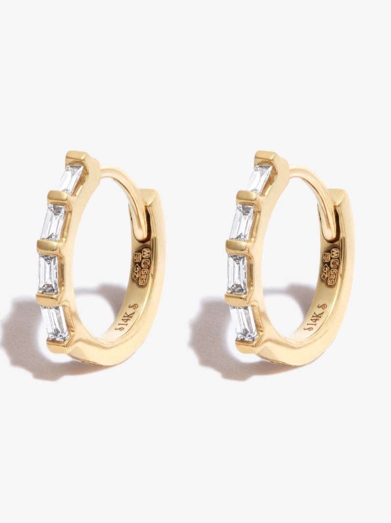 14k Yellow Gold Diamond Huggie Earrings