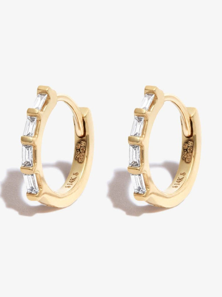 14k Yellow Gold Diamond Huggie Earrings