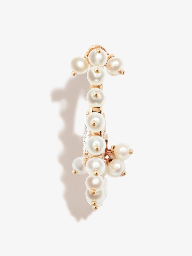 18k Rose Gold Coronet Pearl Hoop Earring