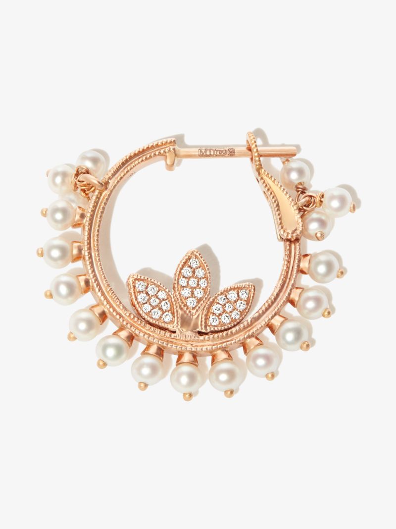 18k Rose Gold Coronet Pearl Hoop Earring