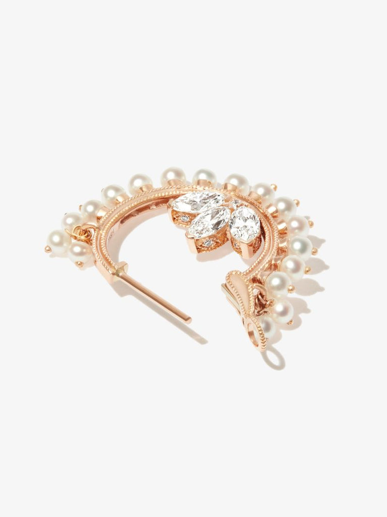 18k Rose Gold Coronet Pearl Hoop Earring