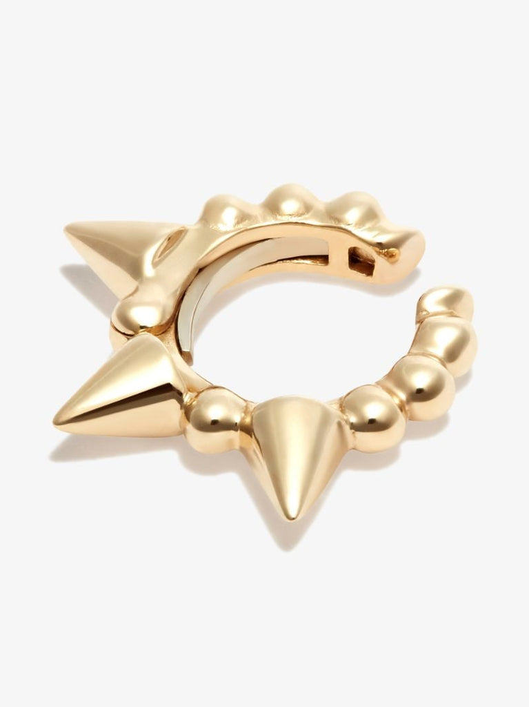 14k Yellow Gold Granulated Triple Short Spike Ear Cuff