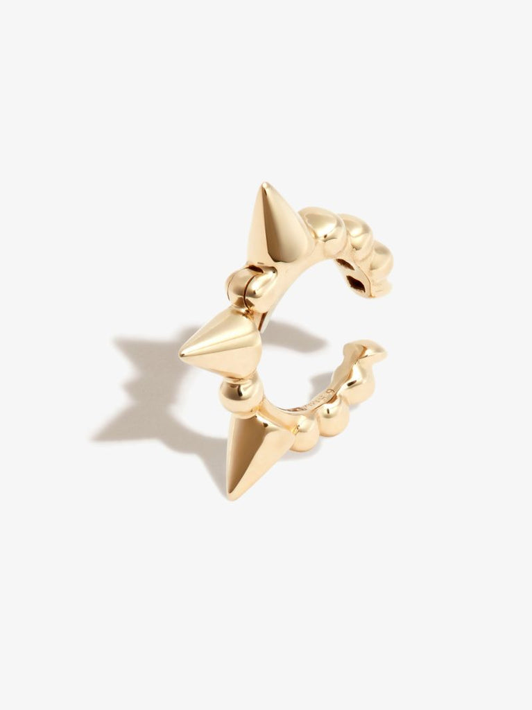 14k Yellow Gold Granulated Triple Short Spike Ear Cuff