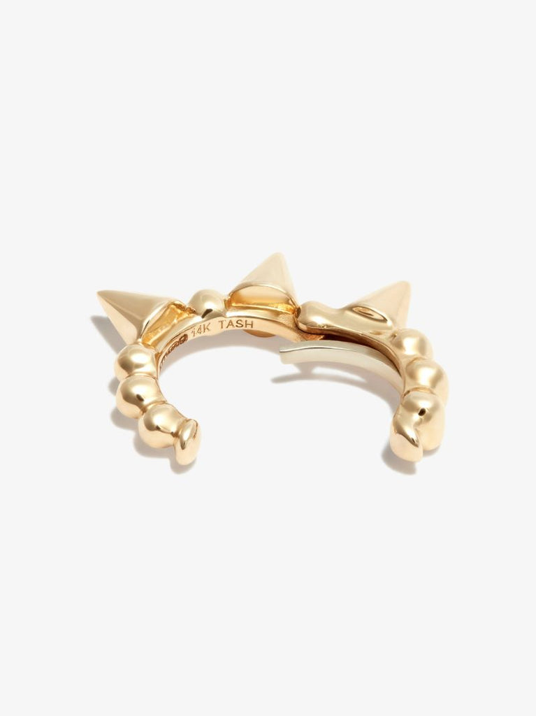 14k Yellow Gold Granulated Triple Short Spike Ear Cuff