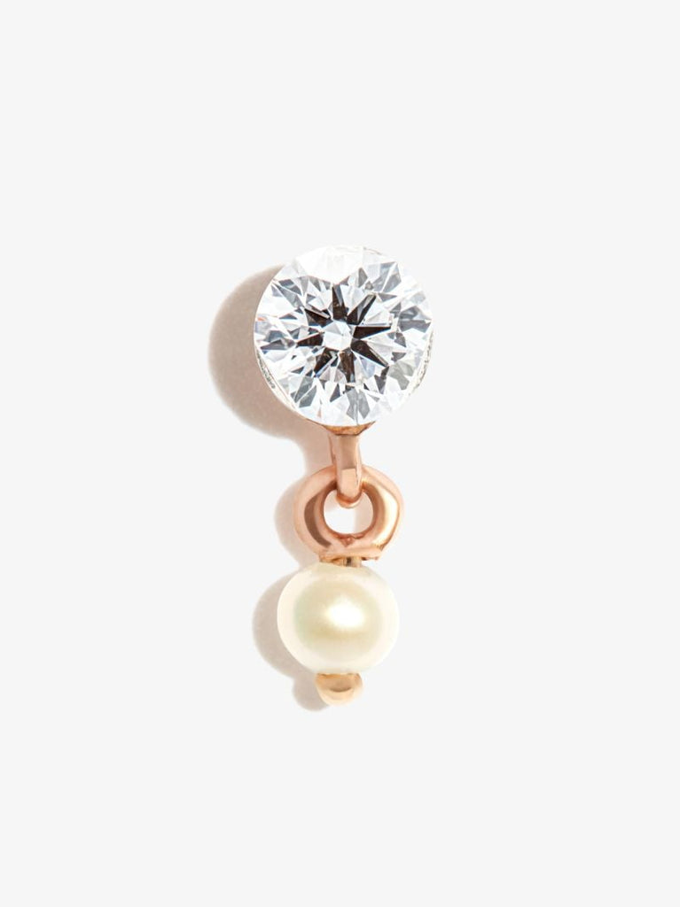 18k Rose Gold Invisible Set Dangle Pearl Diamond Earring