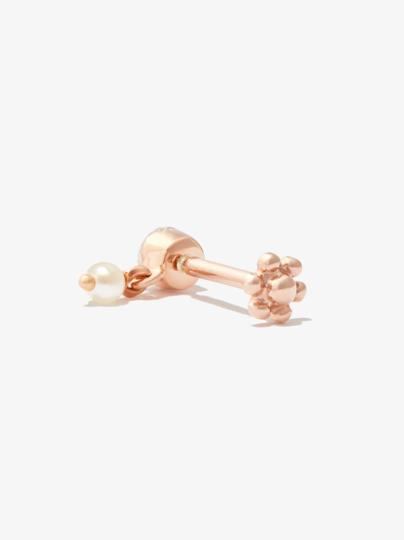 18k Rose Gold Invisible Set Dangle Pearl Diamond Earring