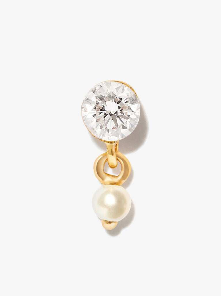 18k Yellow Gold Invisible Set Dangle Pearl Diamond Earring