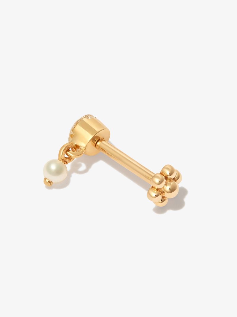 18k Yellow Gold Invisible Set Dangle Pearl Diamond Earring